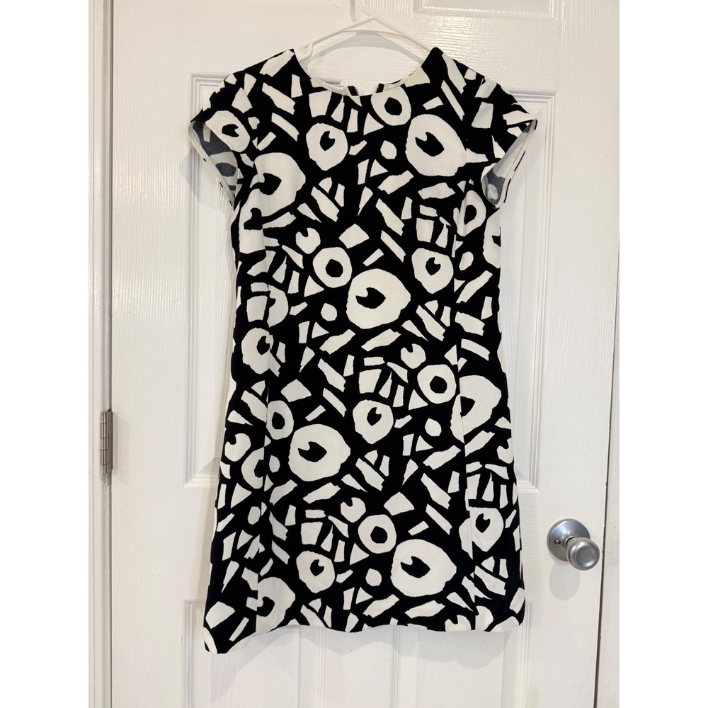 LOFT Shift Dress Women‎ Size 0 Black White Good Abstract Career Mini